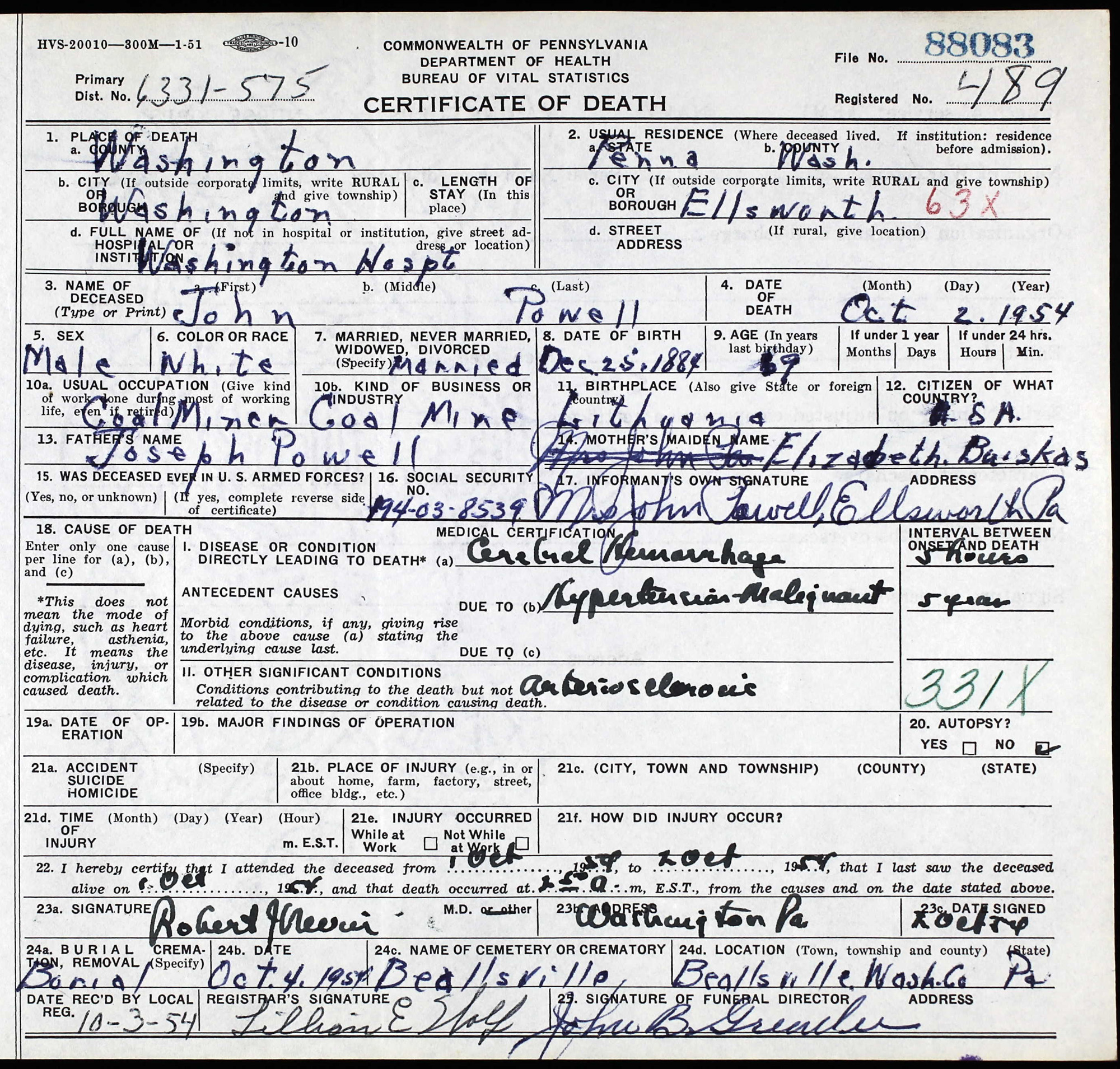 death certificate